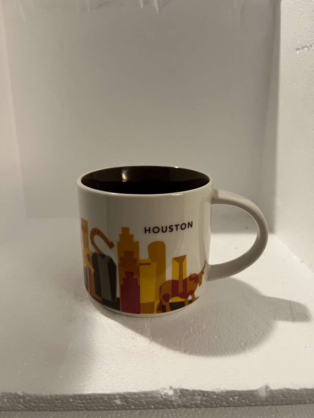 Starbucks Houston Skyline Mug White with Yellow and Brown Interior You are Here